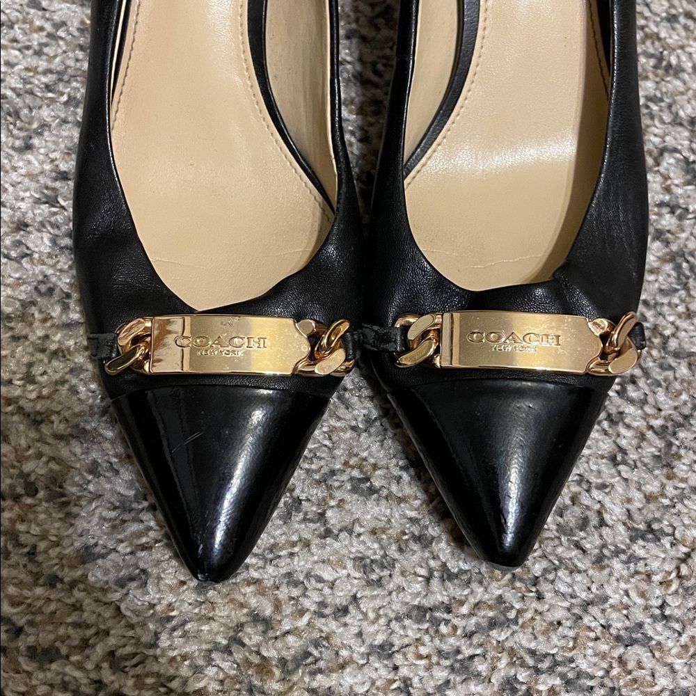 Coach Black Leather Pumps with Gold Detail